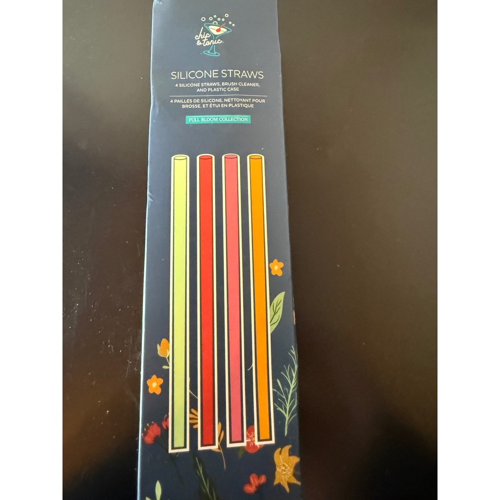 Chic & Tonic Silicone Straws 4 Pack with Brush and Case Full Bloom Collection